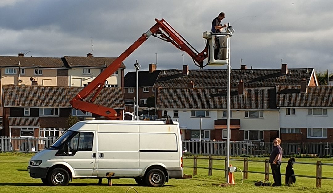 Floodlights ready for the dark evenings