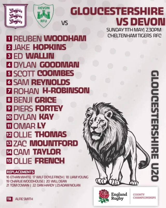 Good luck to Ollie and Reuben in the @grfurugby match vs. @devonrfu U20s. 2:30 kick off @cheltenhamrugby

See you there
