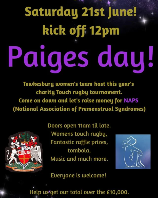 Hello all!
Paige's Day is coming up on the 21st of June!
It's a great day with plenty of fun and laughs and also a day to raise money towards the charity NAPS in honour of Paige !
Come on down and have some fun at the Tewkesbury rugby club, we look forward to seeing you!
#NAPS #womensrugby #paigesday #rugby